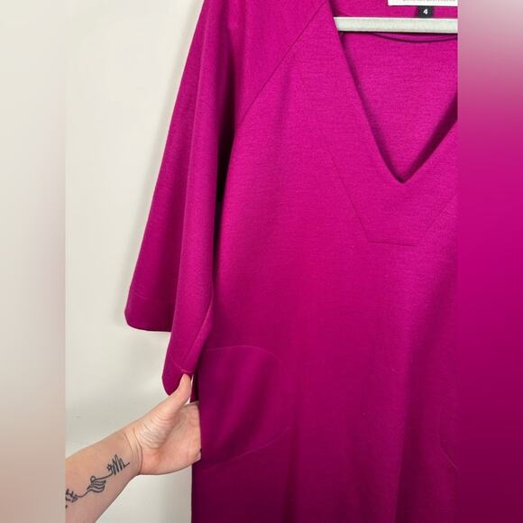 Diane Von Furstenberg DVF Aidia Wool Shift Dress Magenta Pockets Size 4 EUC - Picture 4 of 8